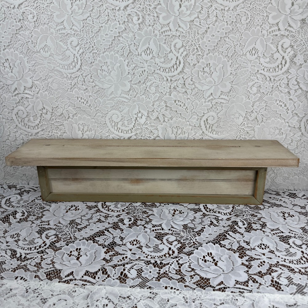 Rustic Distressed Wood Floating Display Shelf Wall Mount Plate Rail Whitewash